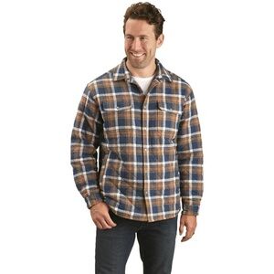 Guide Gear Men's Quilted Flannel Camp Shirt Jacket Indigo/Gold Plaid Sz L